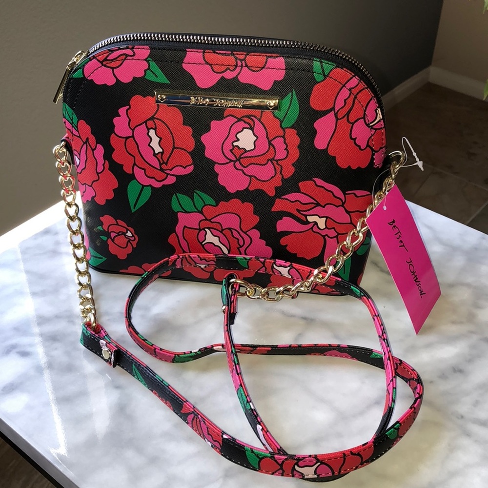 Betsey Johnson Black Floral Crossbody/New